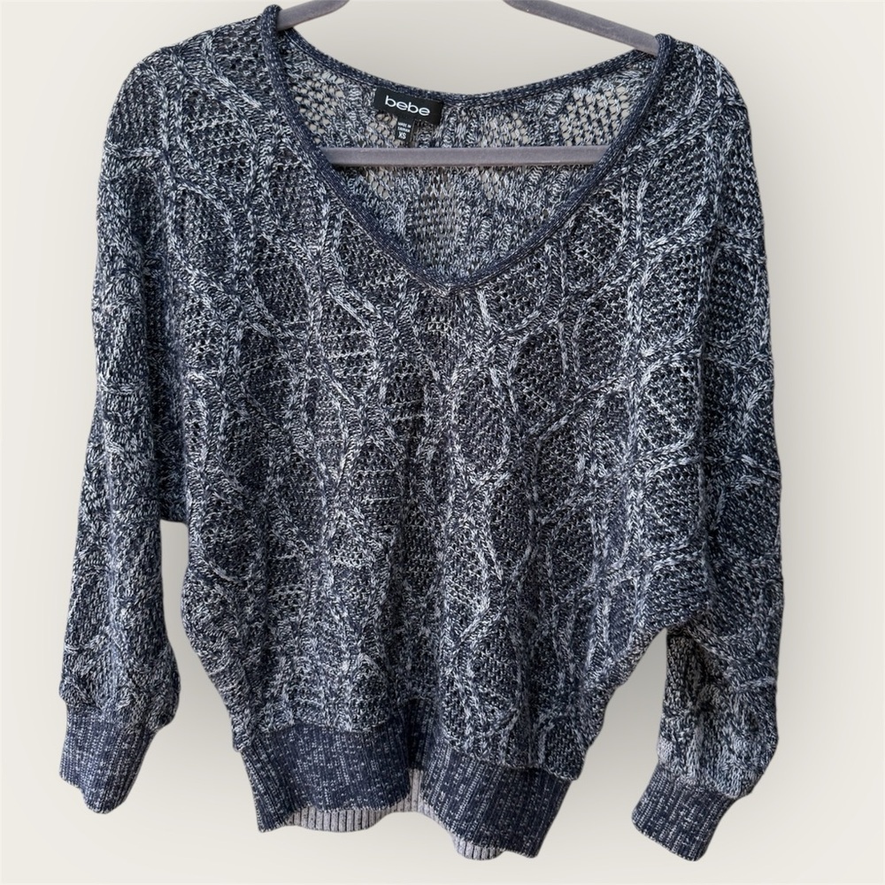 Vintage BEBE 1/4 sleeve blue beck cable like knit lightweight sweater